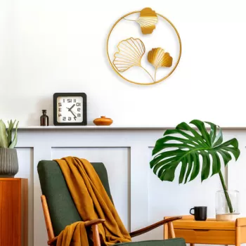 Decoratiune de perete, Zigong, Metal, Dimensiune: 40 x 40 x 5 cm, Auriu imagine