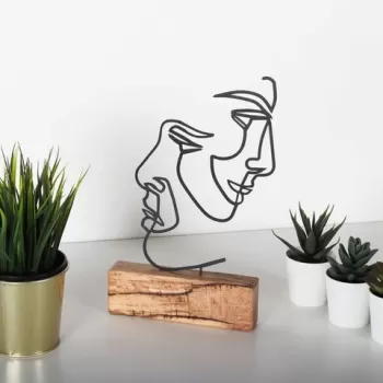 Decoratiune, Faces, 17x38x3.5 cm, Metal, Negru imagine