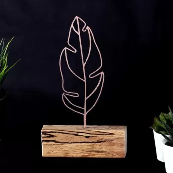 Decoratiune, Feather Mini, 17x30x3.5 cm, Metal, Bronz imagine