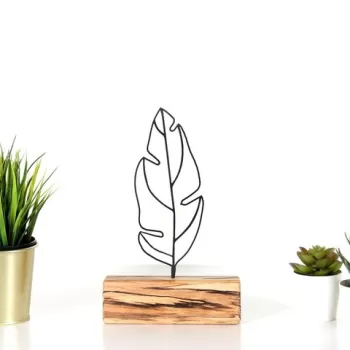 Decoratiune, Feather Mini, 17x30x3.5 cm, Metal, Negru imagine