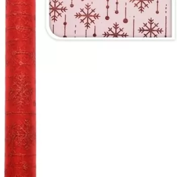 Decoratiune Glitter rain of snowflake, 36.5x200 cm, poliamida, rosu imagine