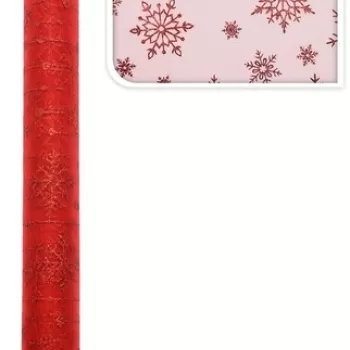 Decoratiune Glitter snowflake, 36.5x200 cm, poliamida, rosu imagine