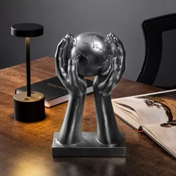 Decoratiune, Global, 18x30x9 cm, Poliester, Argint imagine