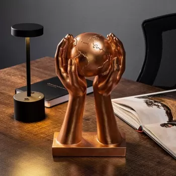 Decoratiune, Global, 18x30x9 cm, Poliester, Bronz imagine