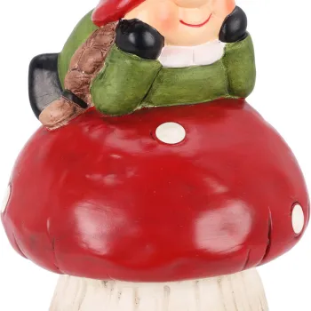 Decoratiune Gnome on Mushroom v2, Excellent Houseware, 14.3x13x19.1 cm, teracota, multicolor imagine