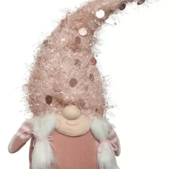 Decoratiune Gnome sitting Girl, Decoris, 22x12x59 cm, poliester, roz imagine