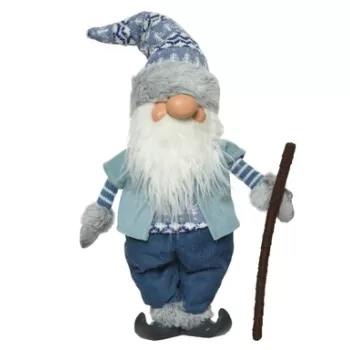Decoratiune Gnome w hat & stick, Decoris, 19x7x45 cm, poliester, albastru/alb imagine