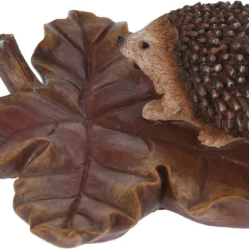 Decoratiune Hedgehoge on Leaf v1,16.8x15x5.3 cm, polistone, maro imagine