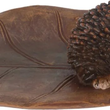 Decoratiune Hedgehoge on Leaf v2, 22.5x11.5x4.5 cm, polistone, maro imagine