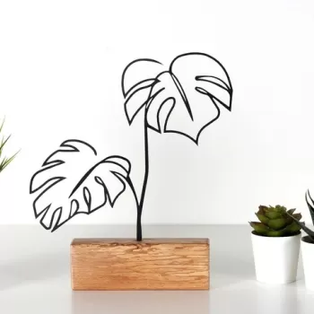 Decoratiune, Leafs, 17x30x3.5 cm, Metal, Negru imagine