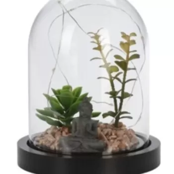 Decoratiune luminoasa Buddha w plant, 14x14x17 cm, ciment, gri imagine