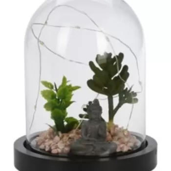 Decoratiune luminoasa Buddha w plant, 14x14x17 cm, ciment, gri inchis imagine