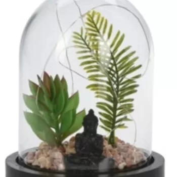 Decoratiune luminoasa Buddha w plant, 14x14x17 cm, ciment, negru imagine