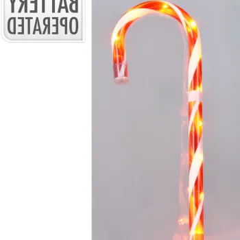 Decoratiune luminoasa cu 11 LED-uri Candy Cane, Excellent Houseware, 13x1.8x45 cm, cu baterii, alb/rosu imagine