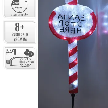 Decoratiune luminoasa de exterior cu 40 LED-uri Santa Stop Here, Excellent Houseware, transformator IP44, 27x4x78 cm, rosu/alb imagine