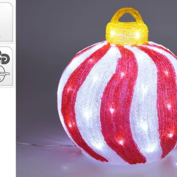 Decoratiune luminoasa de exterior cu 60 LED-uri Ball, Excellent Houseware, transformator IP44, 39x39 cm, rosu/alb imagine