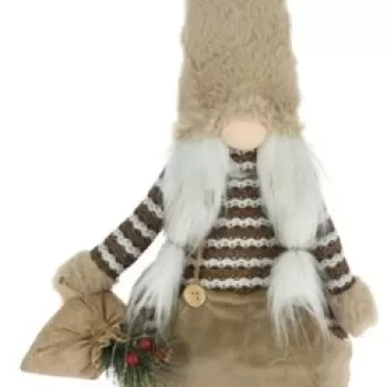 Decoratiune luminoasa Girl Gnome w bag, 18x21x61 cm, plus, maro/alb imagine