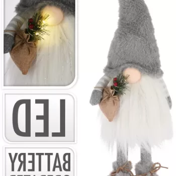 Decoratiune luminoasa Gnome w white hat, 18x22x53 cm, plus, alb/gri imagine