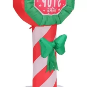 Decoratiune luminoasa gonflabila Santa please stop here, 52x52x120 cm, poliester, multicolor imagine