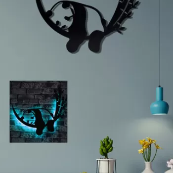 Decoratiune luminoasa LED, Baby Panda, MDF, 60 LED-uri, Albastru imagine