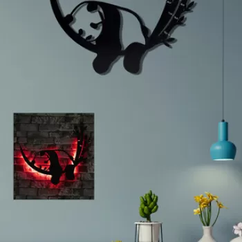 Decoratiune luminoasa LED, Baby Panda, MDF, 60 LED-uri, Rosu imagine