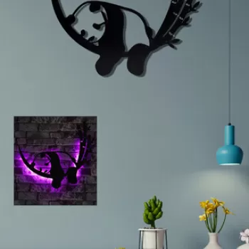Decoratiune luminoasa LED, Baby Panda, MDF, 60 LED-uri, Roz imagine