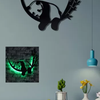 Decoratiune luminoasa LED, Baby Panda, MDF, 60 LED-uri, Verde imagine