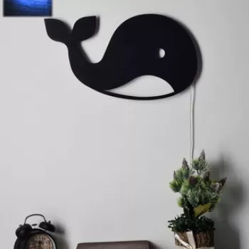 Decoratiune luminoasa LED, Baby Whale, MDF, 60 LED-uri, Albastru imagine