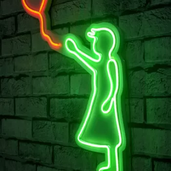 Decoratiune luminoasa LED, Balloon Girl, Benzi flexibile de neon, DC 12 V, Verde/Rosu imagine
