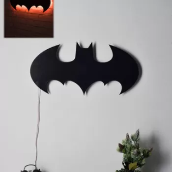Decoratiune luminoasa LED, Batman, MDF, 60 LED-uri, Rosu imagine
