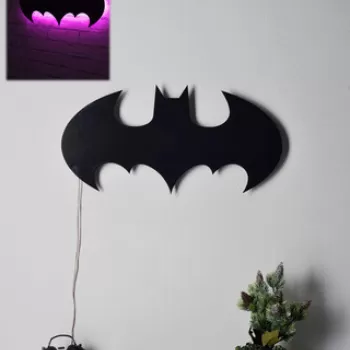 Decoratiune luminoasa LED, Batman, MDF, 60 LED-uri, Roz imagine