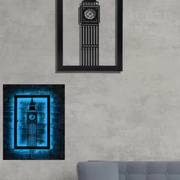 Decoratiune luminoasa LED, Big Ben, MDF, 60 LED-uri, Albastru imagine