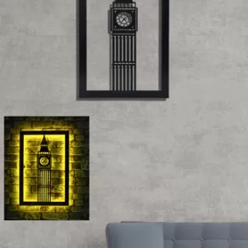 Decoratiune luminoasa LED, Big Ben, MDF, 60 LED-uri, Galben imagine