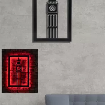 Decoratiune luminoasa LED, Big Ben, MDF, 60 LED-uri, Rosu imagine