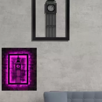 Decoratiune luminoasa LED, Big Ben, MDF, 60 LED-uri, Roz imagine