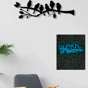 Decoratiune luminoasa LED, Birds, MDF, 60 LED-uri, Albastru imagine