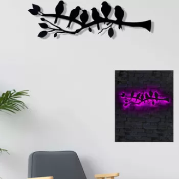 Decoratiune luminoasa LED, Birds, MDF, 60 LED-uri, Roz imagine