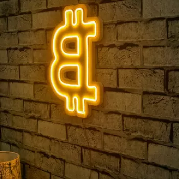 Decoratiune luminoasa LED, Bitcoin, Benzi flexibile de neon, DC 12 V, Galben imagine