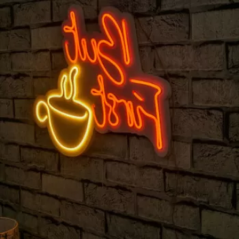 Decoratiune luminoasa LED, But First Coffee, Benzi flexibile de neon, DC 12 V, Rosu / galben imagine