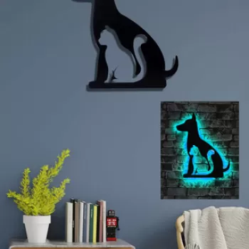 Decoratiune luminoasa LED, Cat n Dog, MDF, 60 LED-uri, Albastru imagine