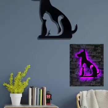 Decoratiune luminoasa LED, Cat n Dog, MDF, 60 LED-uri, Roz imagine