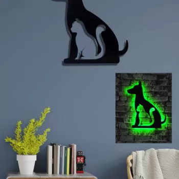 Decoratiune luminoasa LED, Cat n Dog, MDF, 60 LED-uri, Verde imagine