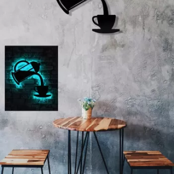 Decoratiune luminoasa LED, Coffee, MDF, 60 LED-uri, Albastru imagine