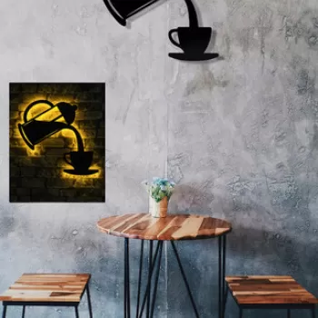 Decoratiune luminoasa LED, Coffee, MDF, 60 LED-uri, Galben imagine