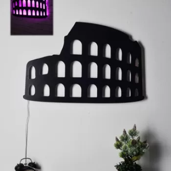 Decoratiune luminoasa LED, Colosseum, MDF, 60 LED-uri, Roz imagine