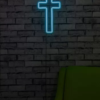 Decoratiune luminoasa LED, Cross Sign, Benzi flexibile de neon, DC 12 V, Albastru imagine