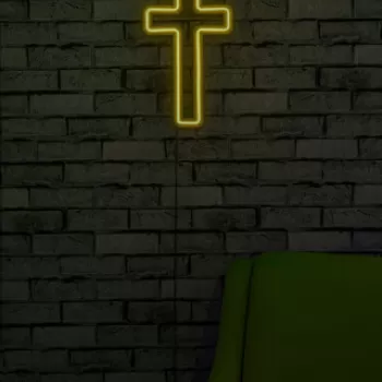 Decoratiune luminoasa LED, Cross Sign, Benzi flexibile de neon, DC 12 V, Galben imagine