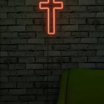 Decoratiune luminoasa LED, Cross Sign, Benzi flexibile de neon, DC 12 V, Rosu imagine