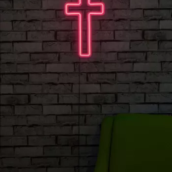 Decoratiune luminoasa LED, Cross Sign, Benzi flexibile de neon, DC 12 V, Roz imagine