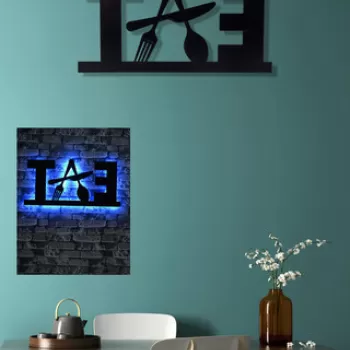 Decoratiune luminoasa LED, Eat, MDF, 60 LED-uri, Albastru imagine